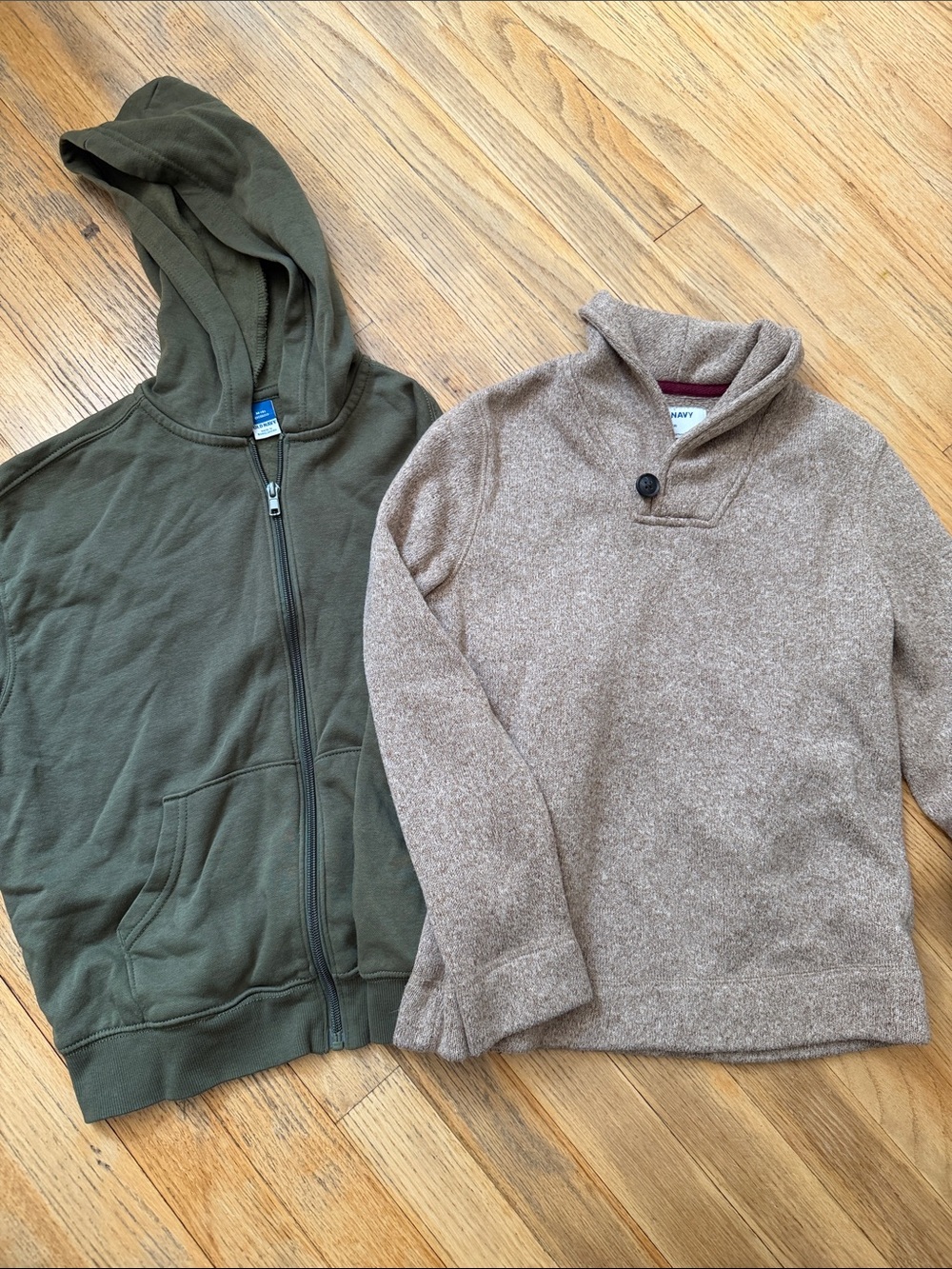 Old Navy Olive Zip-Up Hoodie and Taupe Pullover Set
